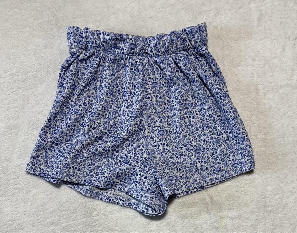 H&M Shorts Womens Small Blue Floral Paperbag Elastic Waist Casual Summer